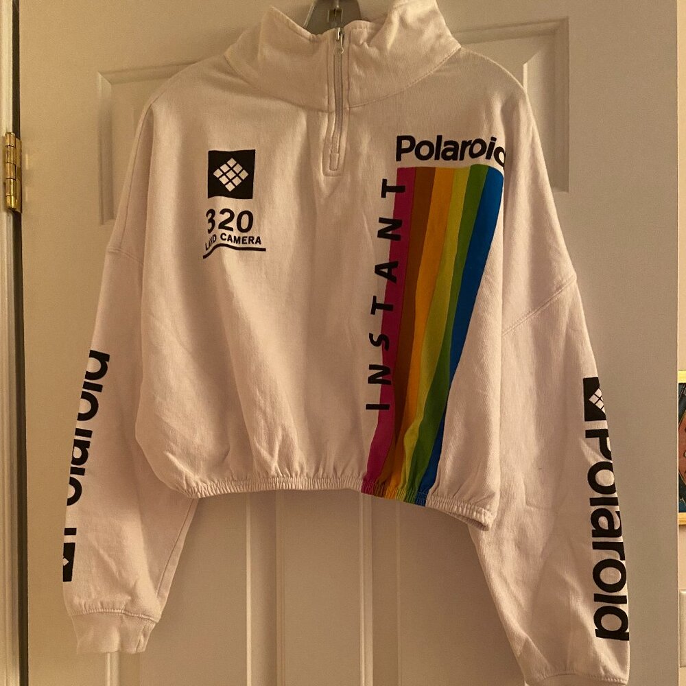 The Polaroid Top Style Cropped L Multicolor Half Zipper Long Sleeves is a colorf